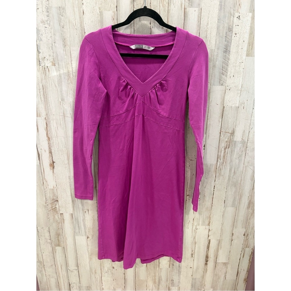 Athleta ST (Tall) Purple Long Sleeve Dress Organic Cotton V-Neck Casual 709945